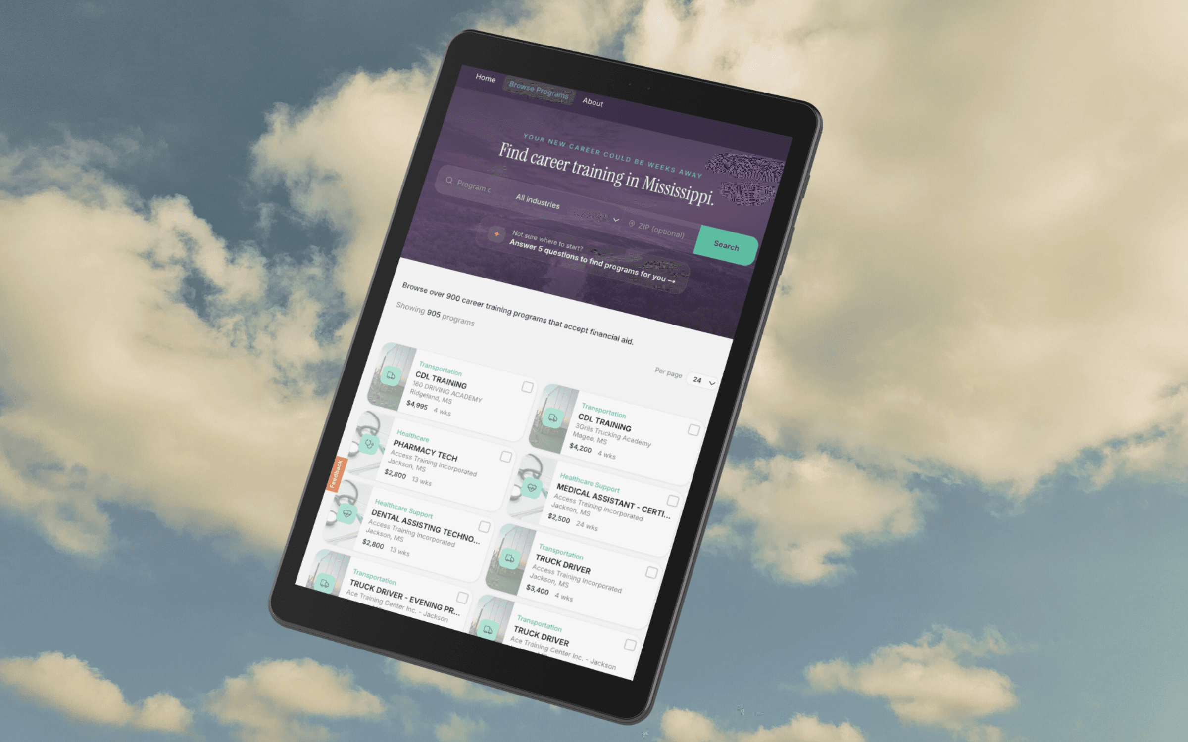 Career Training Navigator floating in a blue sky
